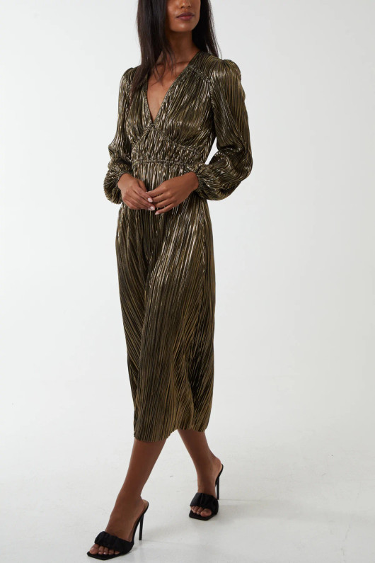 Crinkled Gold Midi Dress