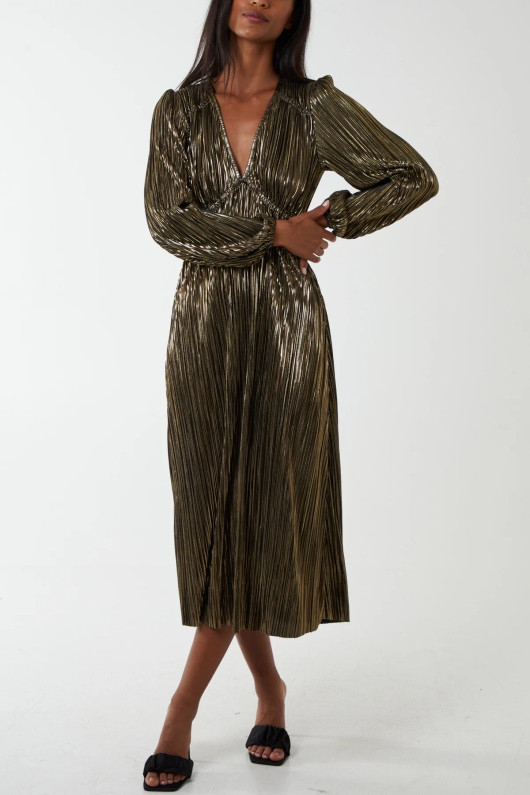 Crinkled Gold Midi Dress