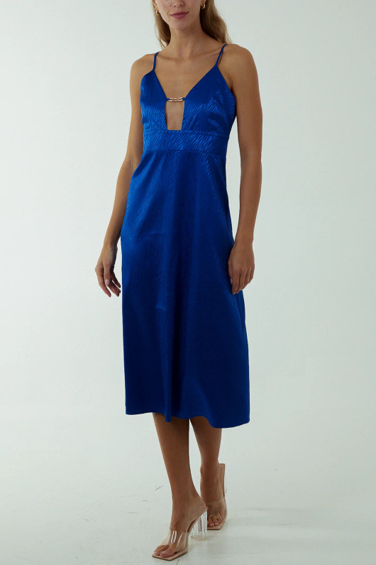 Blue Front Cut Out Strap Midi Dress