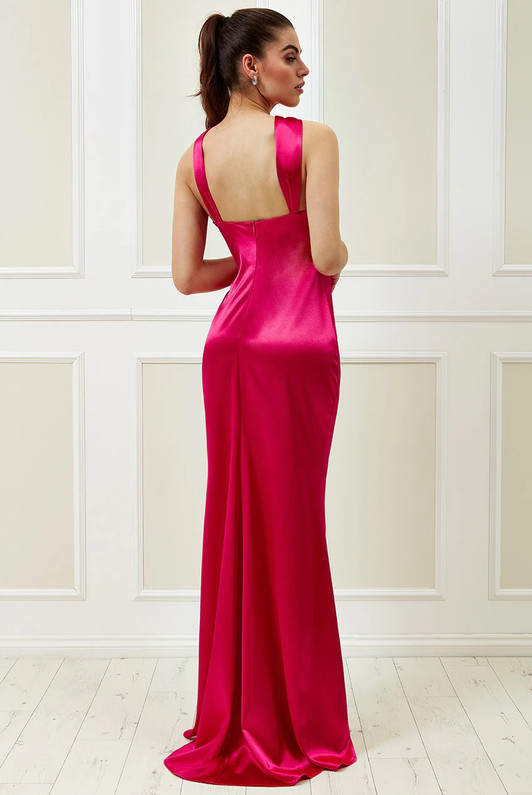 Satin Halter Neck Buckle Maxi Dress