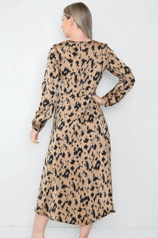 Leopard Print Pleated Maxi Dress
