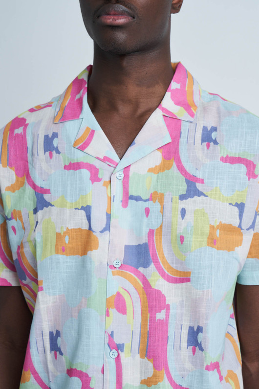 Pink Short Sleeve Shirt Abstract Summer Print
