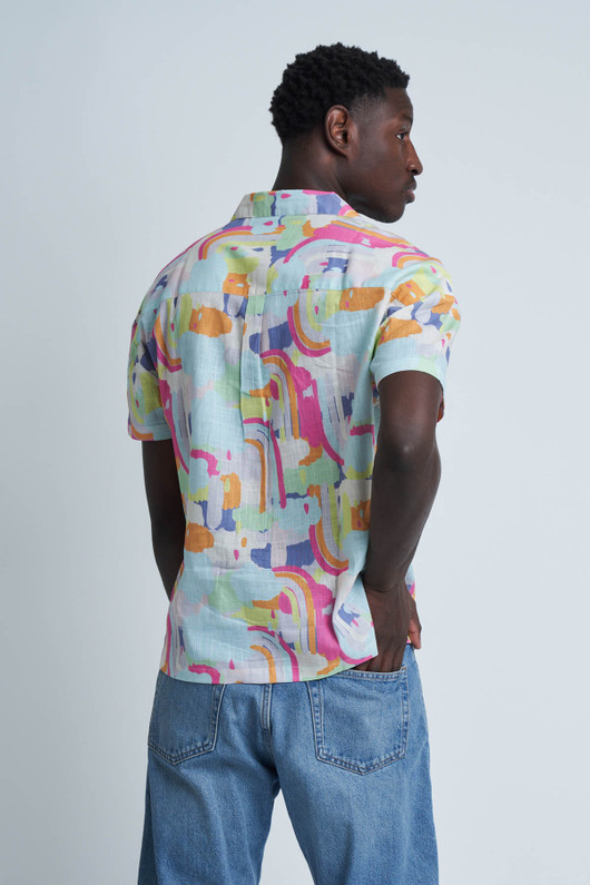 Pink Short Sleeve Shirt Abstract Summer Print