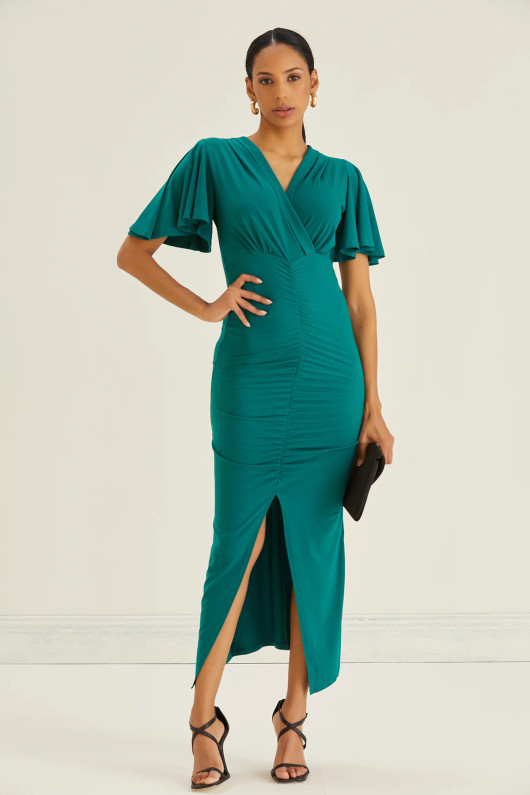 Front Slit Angel Sleeve Midaxi Dress