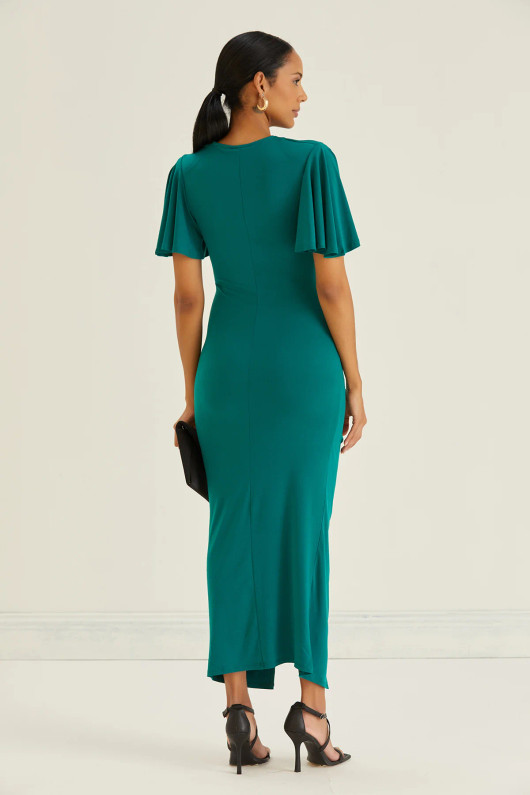 Front Slit Angel Sleeve Midaxi Dress