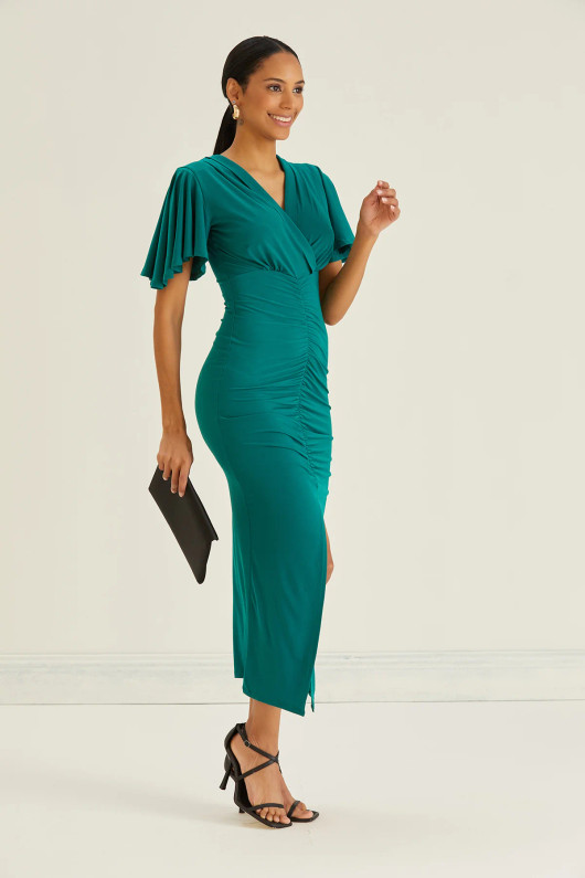 Front Slit Angel Sleeve Midaxi Dress