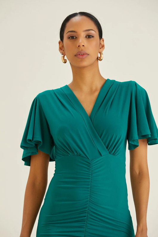 Front Slit Angel Sleeve Midaxi Dress