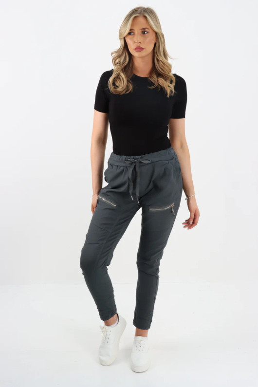 Dark Grey Zipped Pocket Magic Trousers