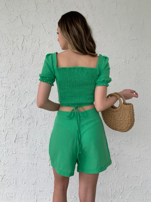 Green Linen Top and Short Co Ord