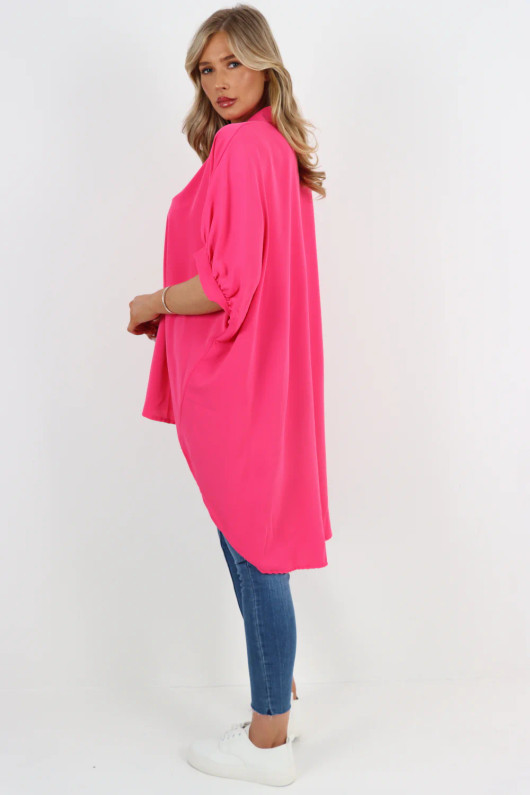 Gold Button Oversized Shirt - Fuchsia