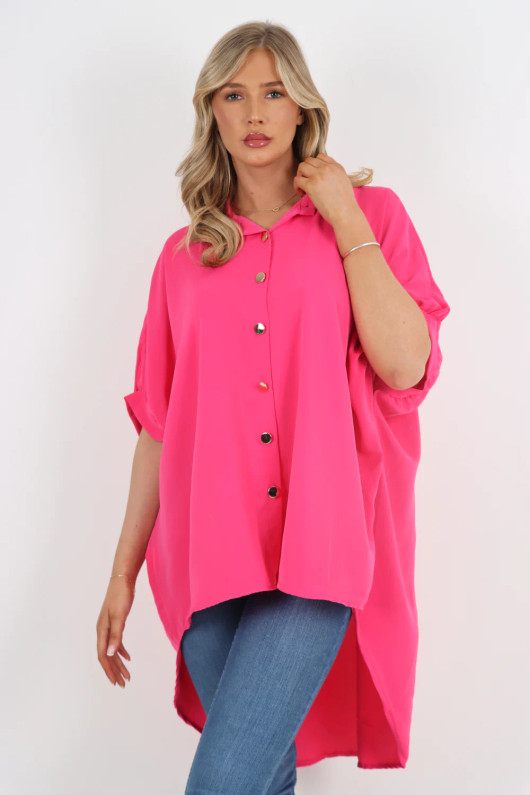 Gold Button Oversized Shirt - Fuchsia
