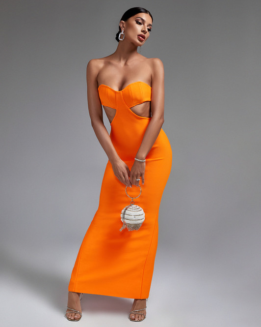 Orange Cut Out Maxi Bodycon