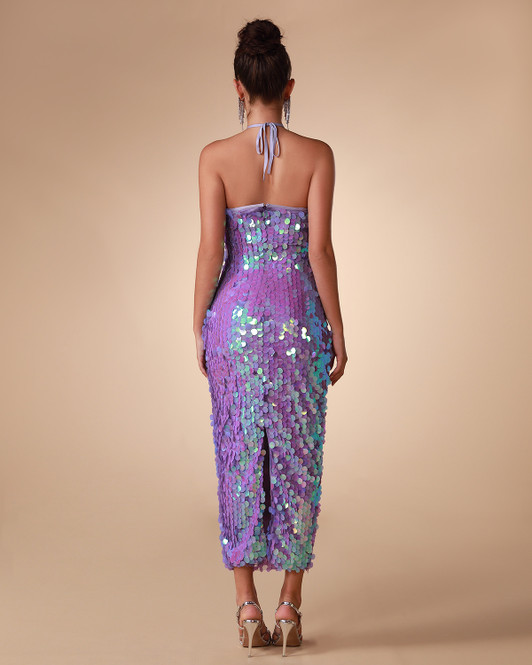 Metallic Halter Neck Dress