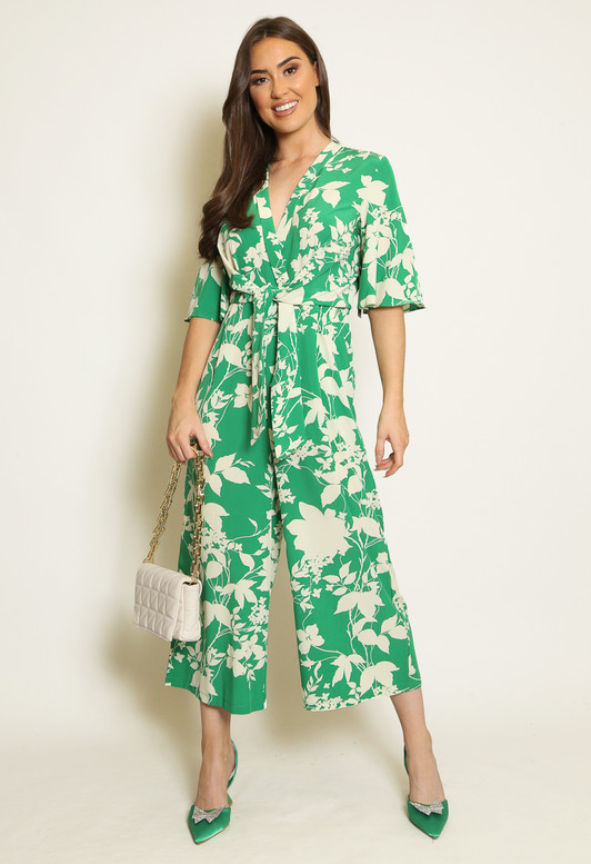 Green Floral Wide Leg Playsuit