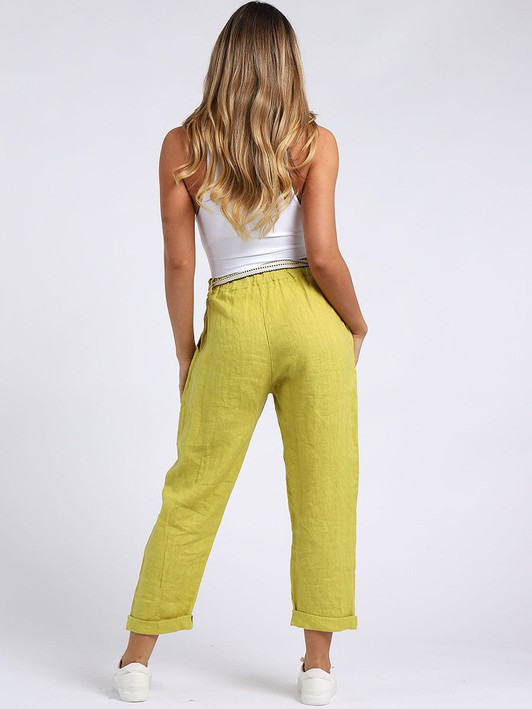 Mustard Plain Linen Trouser