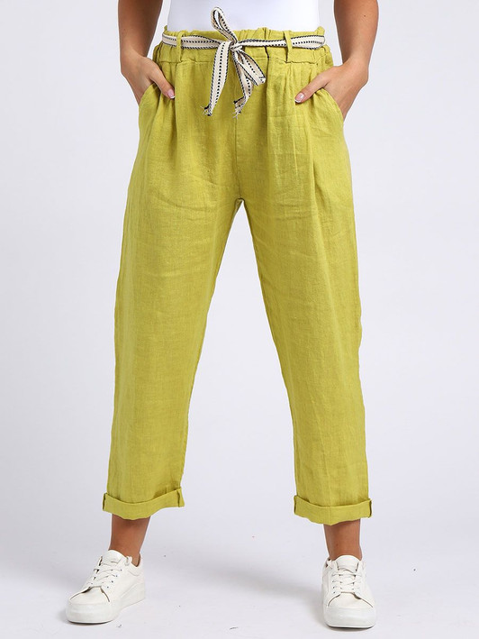 Mustard Plain Linen Trouser