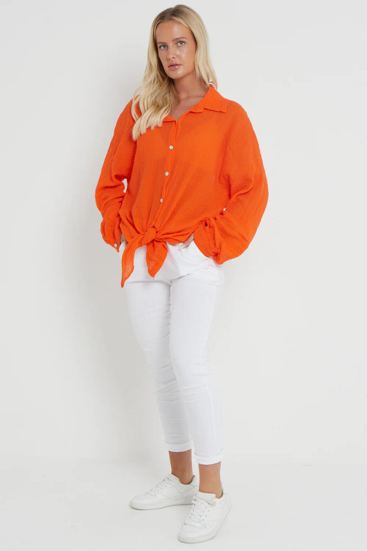 Crinkle Cotton Front Knot Shirt