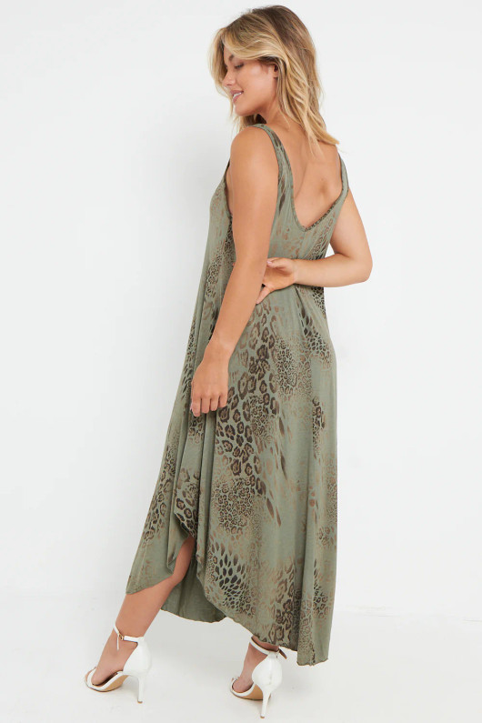 Sleeveless Animal Print Hanky Hem Dress