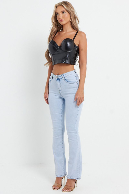 Faux Leather Cupped Crop Top