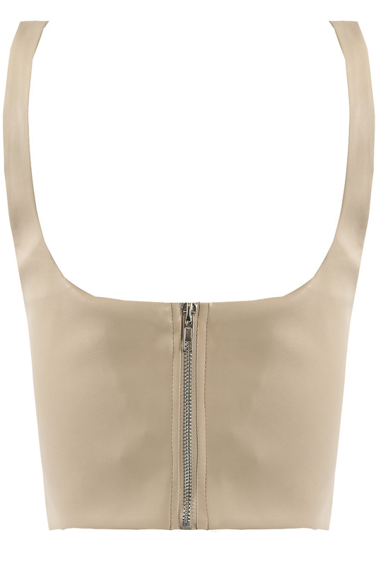 Beige Faux Leather Corset Top-back