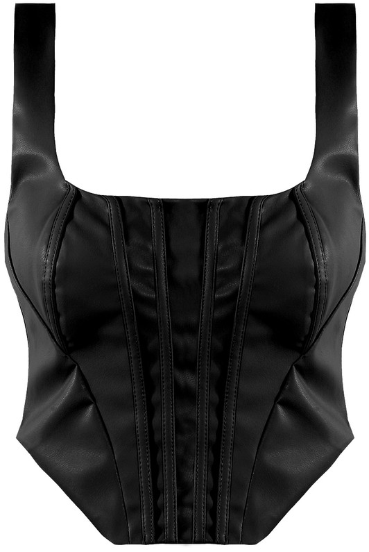 Black Faux Leather Corset Top