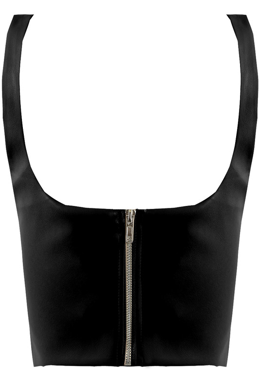 Black Faux Leather Corset Top-back