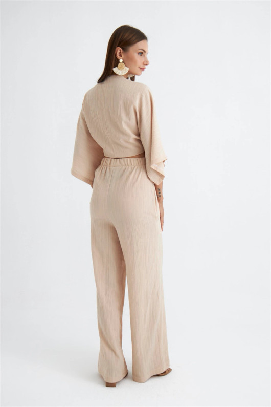 Beige Knot Blouse Co Ord