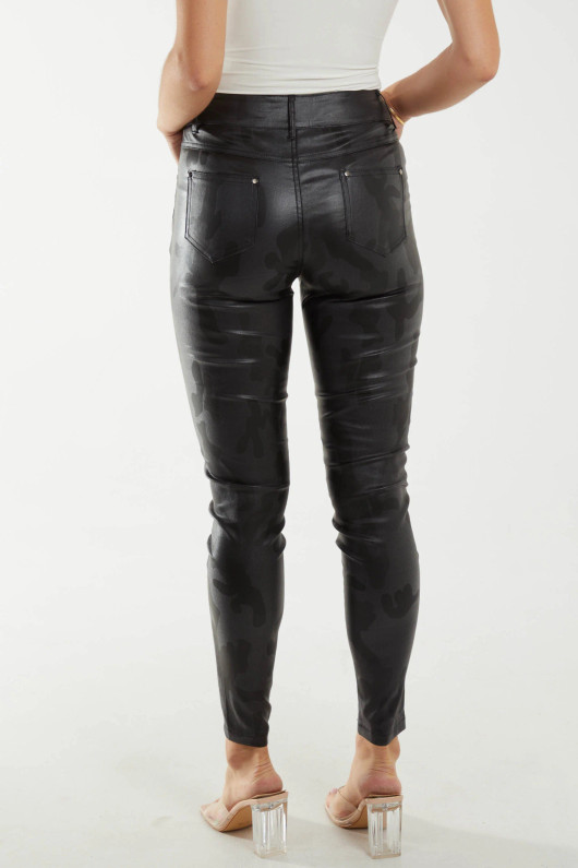 Camouflage PU Leather Skinny Jean