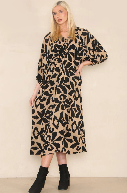 Abstract Motif Print Midaxi Dress