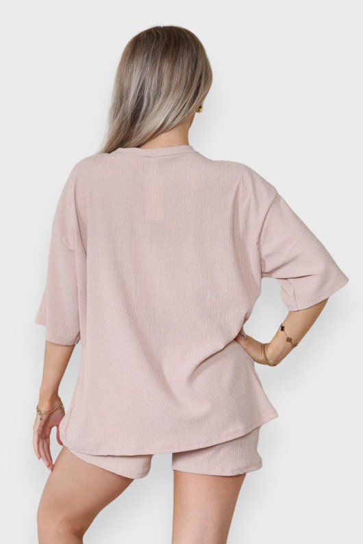 Beige T-Shirt Shorts Co Ord