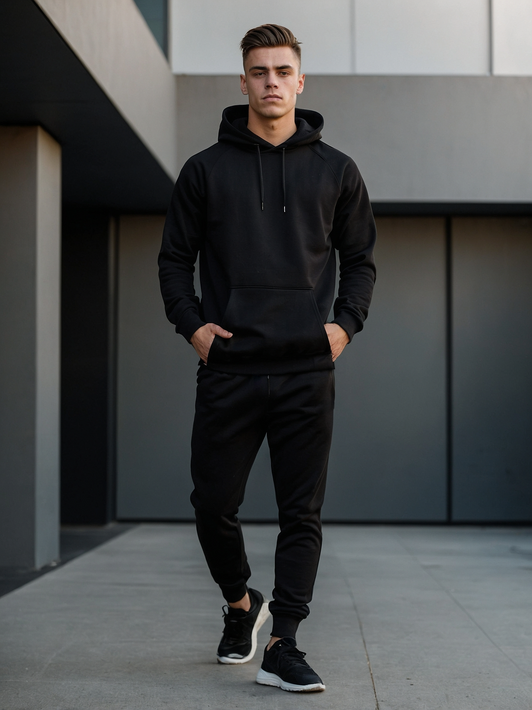 Plain Black Tracksuit Set