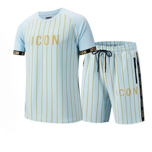 Gold Stripe Top and Short Set - Sky Blue
