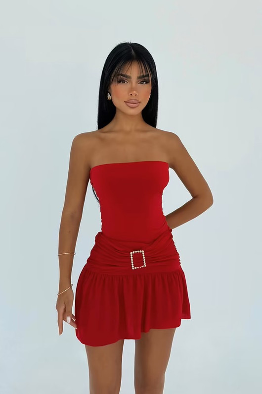 Red Strapless Mini Bandeau Dress