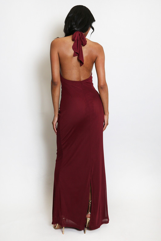 Ruched Halter Neck Maxi Dress