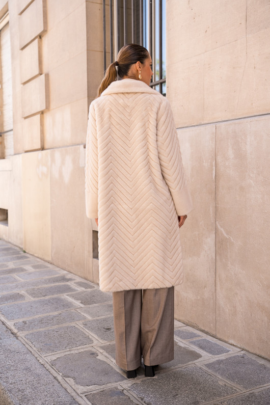 Beige Long Faux Fur Coat