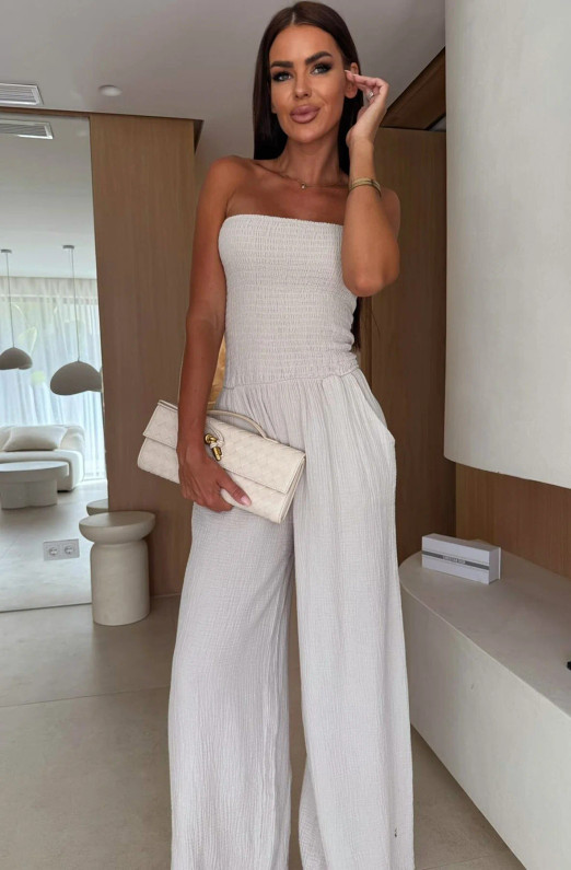 Shirred Bandeau Wide Leg Jumpsuit
