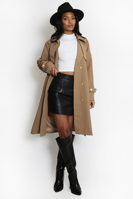 Camel Double Breasted Trench Coat