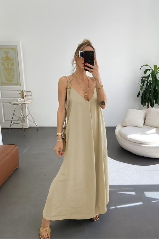 Sleeveless V-Neck Slip Maxi Dress