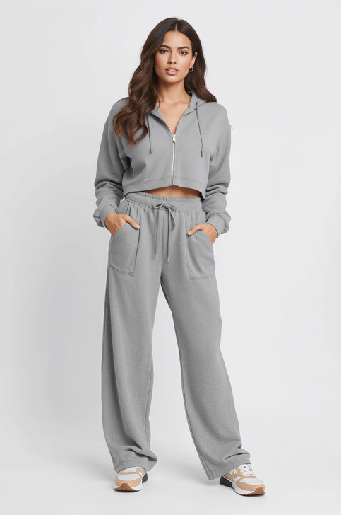 Cropped Zip Hoodie and Wide Leg Fleece Co Ord