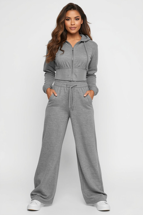 Grey Wide Legged Tracksuit Set