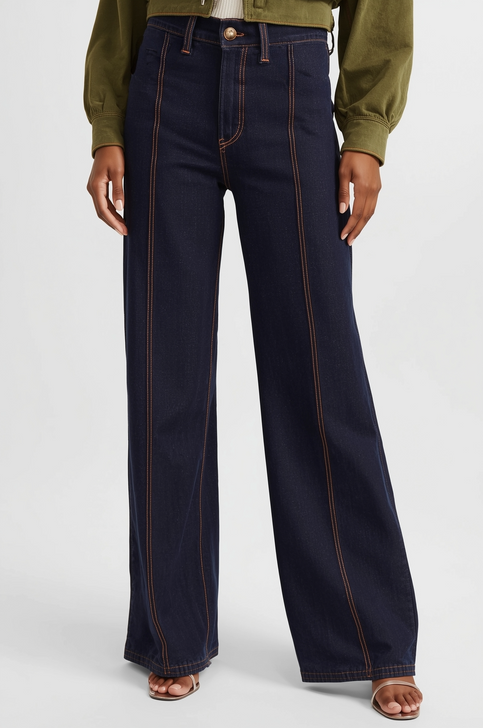 Dark Blue Pin Seam Loose Fit Jean