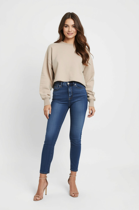 High Waist Ankle Skinny in Dark Blue