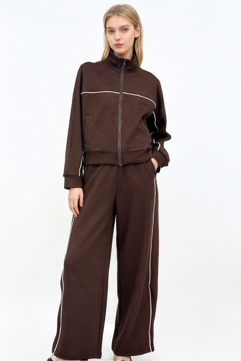 Contrast Piping Zip Jacket and Trouser Co Ord
