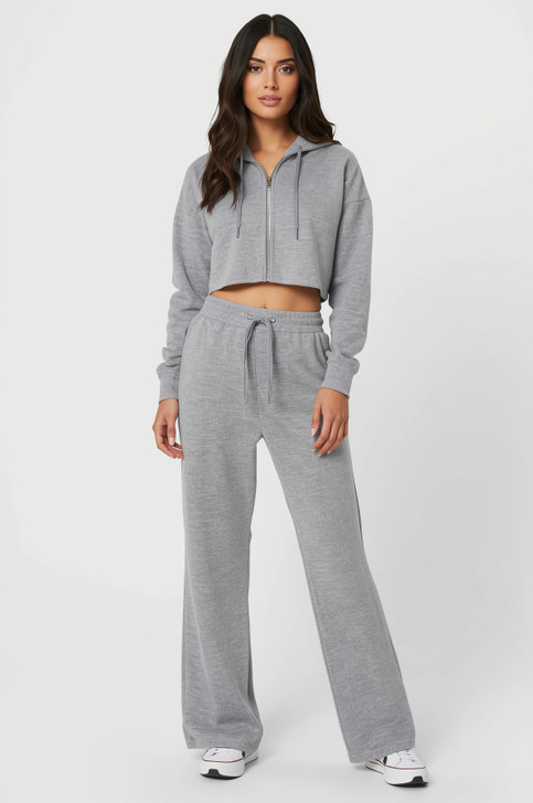 Grey Marl Crop Zip Sweatshirt Co Ord