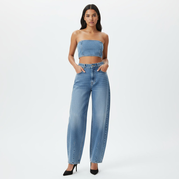 High Waist Blue Barrel Jeans