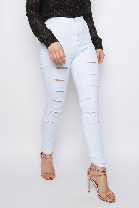 Womens White Skinny Ripped Jeans