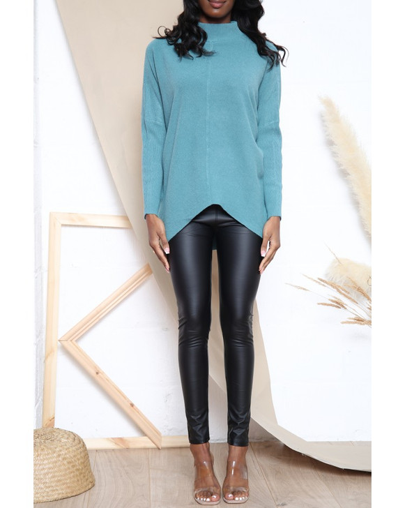 Dip Hem Ribbed Jumper - Teal