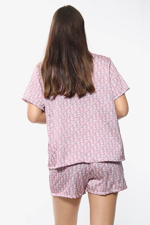 Satin Printed Pyjamas Short Set - Pink