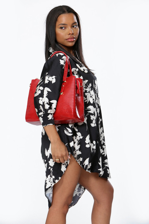 Long Dip Hem Printed Satin Shirt