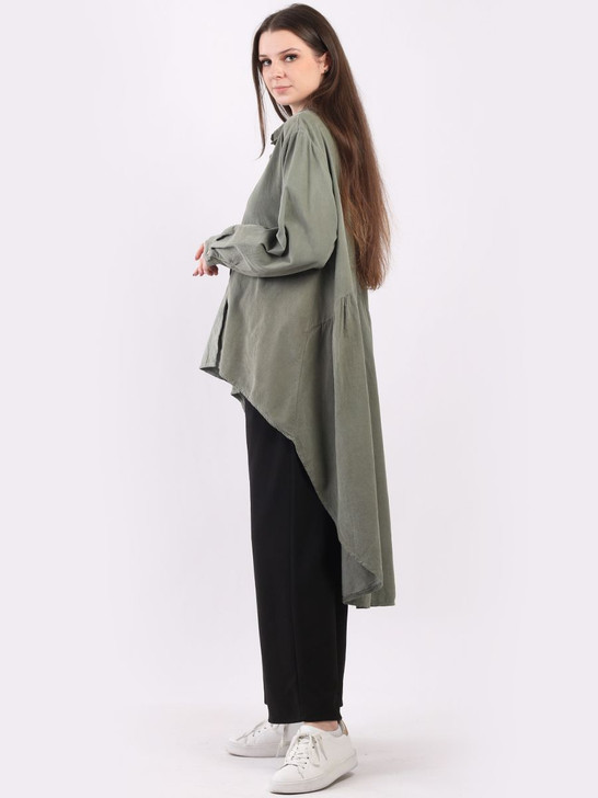 Khaki Corduroy Shirt Dress - side